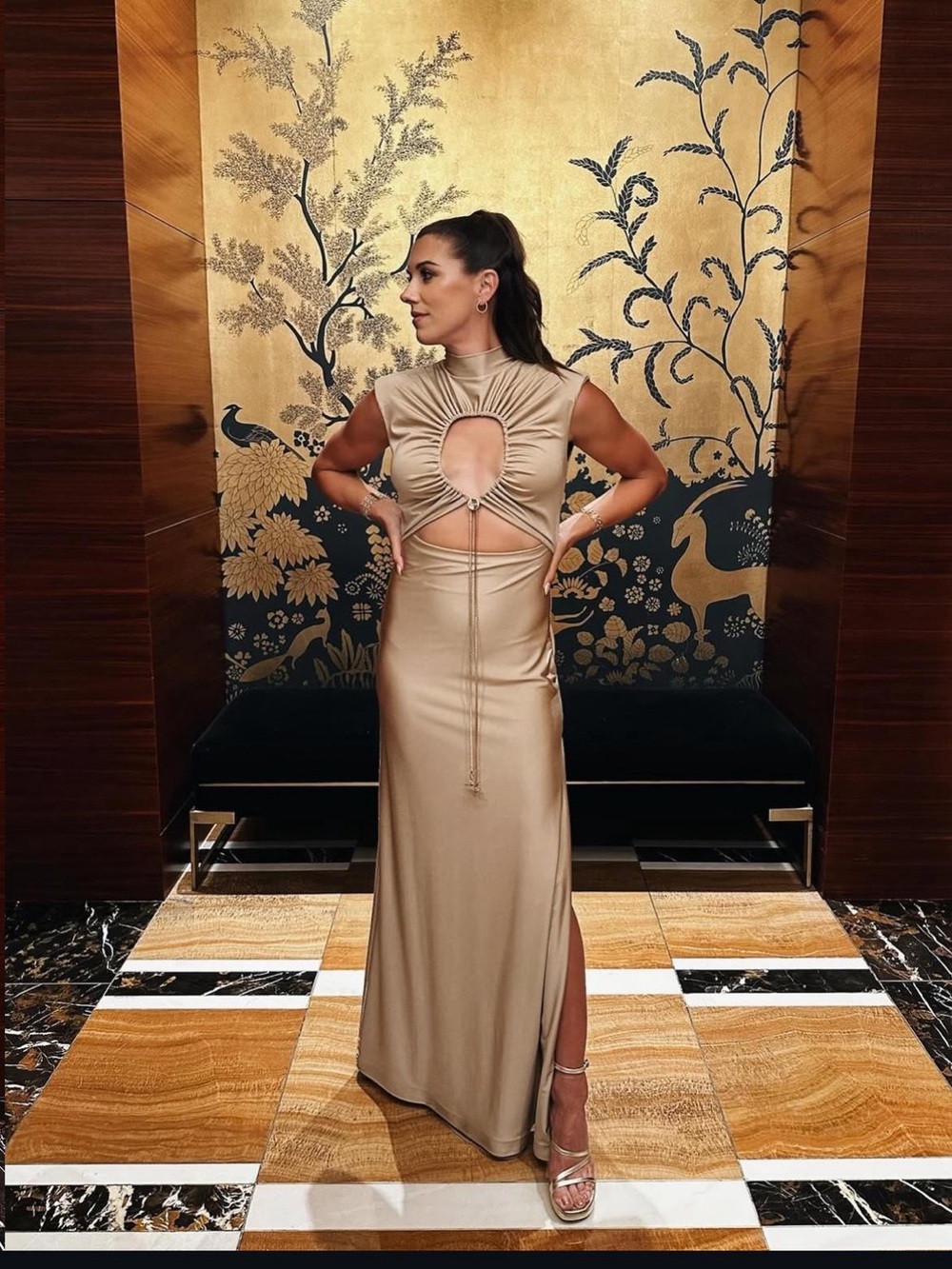 Ruched Cutout Maxi Dress in Champagne Taupe